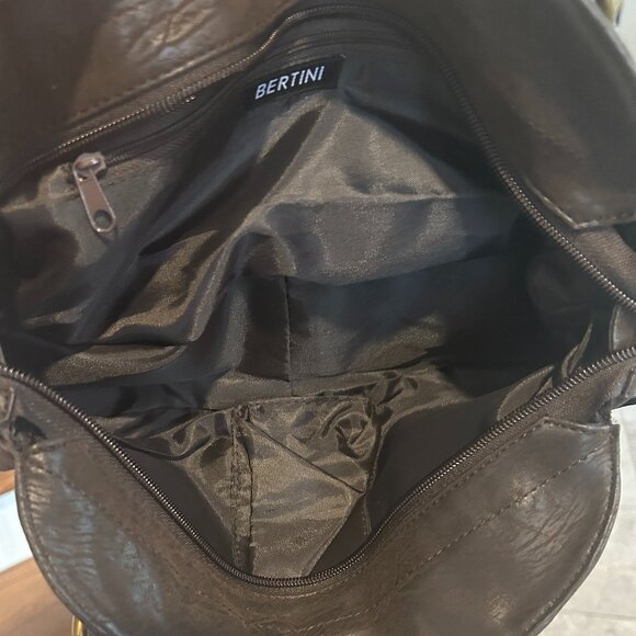 Bertini Brown Leather East West Bag Purse NWT Gold Chain Italy Slouchy Designer - Picture 6 of 8